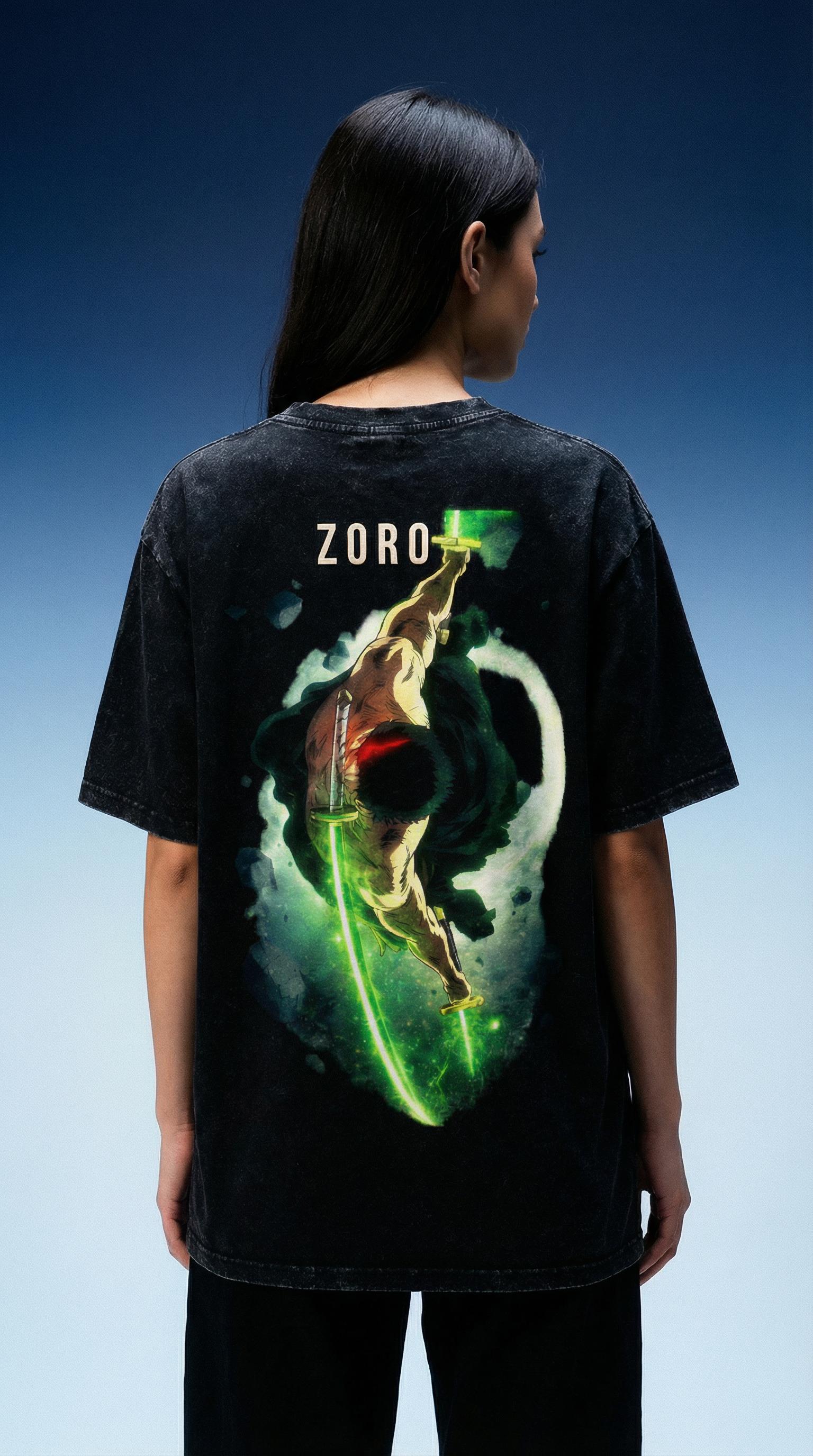 Zoro Snow Wash Heavyweight Oversized T-Shirt - 260 GSM Senpai Drip