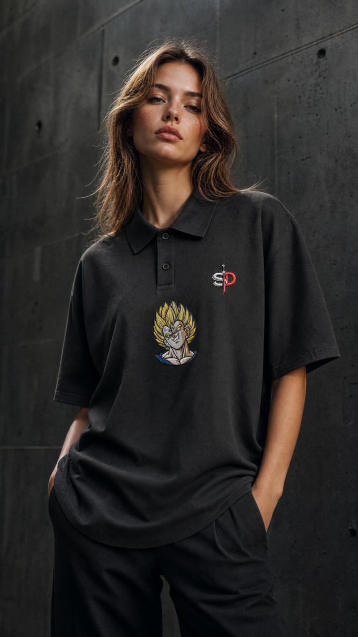 Majin Vegeta Premium Oversized Polo Shirt - 240 GSM Senpai Drip