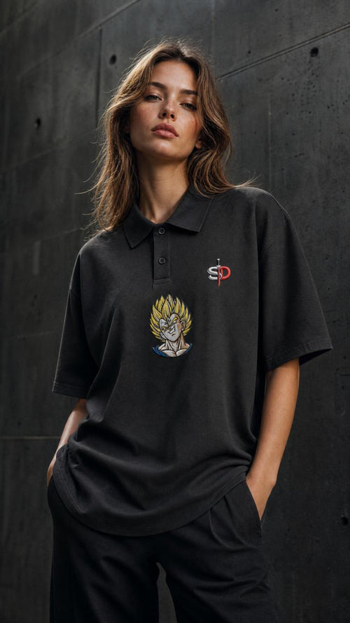 Majin Vegeta Premium Oversized Polo Shirt - 240 GSM Senpai Drip
