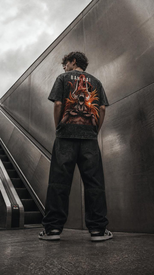 Ichigo Embroidery Snow Wash Heavyweight Oversized T-Shirt - 260 GSM Senpai Drip