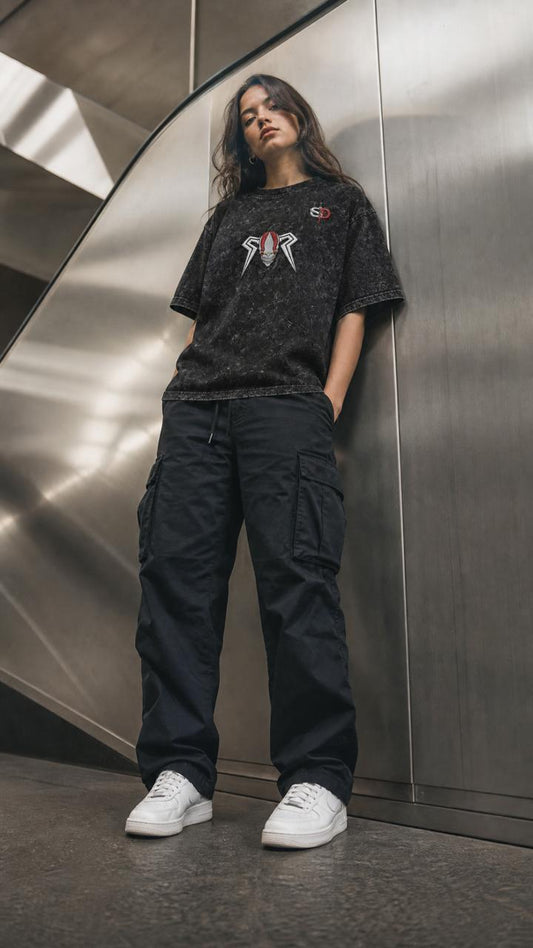 Ichigo Embroidery Snow Wash Heavyweight Oversized T-Shirt - 260 GSM Senpai Drip