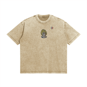 Majin Vegeta Embroidery Vintage Wash Oversized T-Shirt - 285 GSM