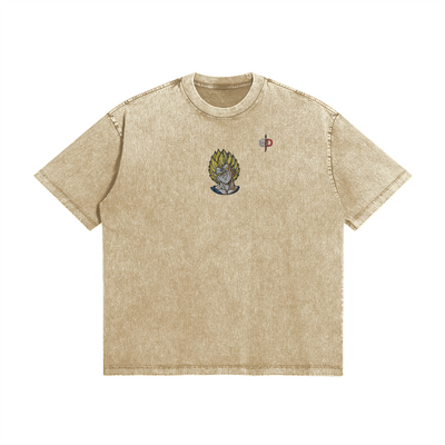Majin Vegeta Embroidery Vintage Wash Oversized T-Shirt - 285 GSM