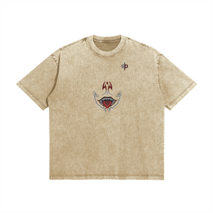 Sukuna Embroidery Vintage Wash Oversized T-Shirt - 285 GSM